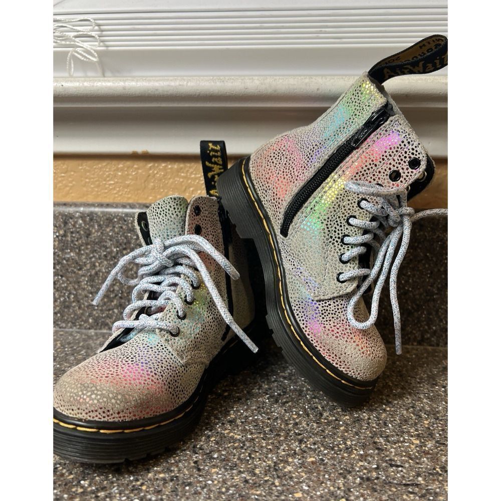 Dr Martens Lace Up Combat Boots Little Kids Girls 7 Leather Glitter 1460 PascalT